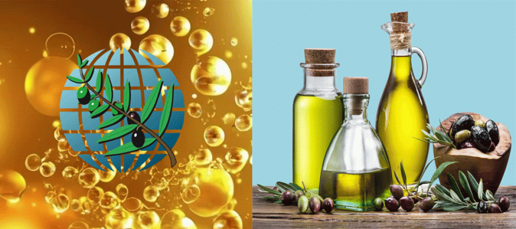 World market of olive oil and table olives