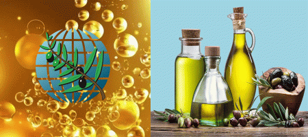 World market of olive oil and table olives